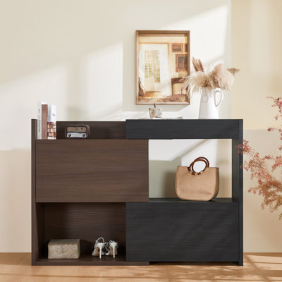 Extendable Shoe Cabinet With 1 Drawer & 90-degree Rotation, For Living Room, Hall, Entryway, Black Walnut 32.5'' - 58.8'' Rotating Drawer, Corner Hallway, Reception Zone,