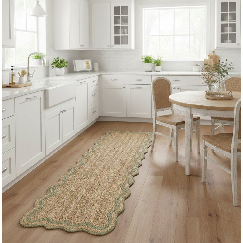 Ayanne Hand Braided Jute Rug, Sage Green, Runner 2'6" x 7'9"