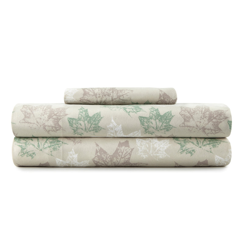 Micro Flannel® Printed Deep-Pocket Sheet Set, Twin Sheet Set with 1 Pillowcase, Tan Leaves