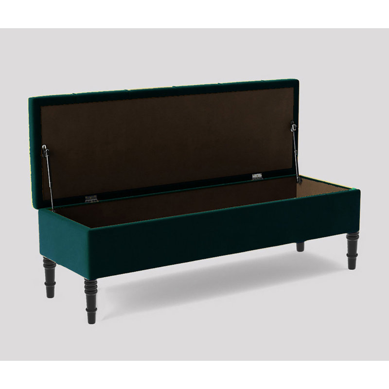 Velvet Upholstered Bench, Emerald Green Plush Velvet