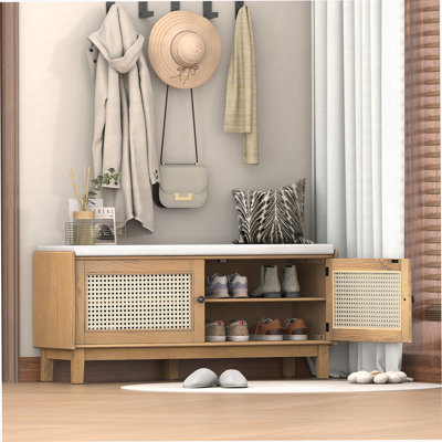 Banc de rangement en rotin avec rangement Boho