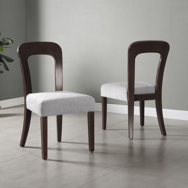 Upholstered Dining Chairs with Solid Rubber Wood Legs, Gray, Brown