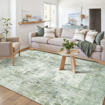 Modern Abstract Washable Rug In Light Green