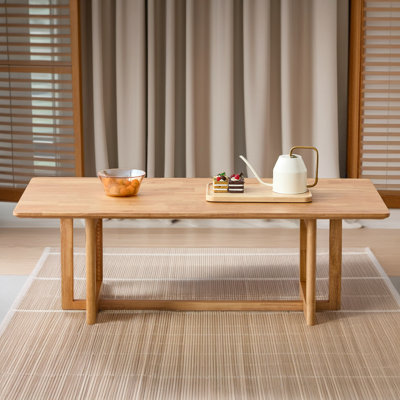 47.2" Chinese-Style Rattan Coffee Table – Solid Wood Rectangular Tea Table by Dakota Fields