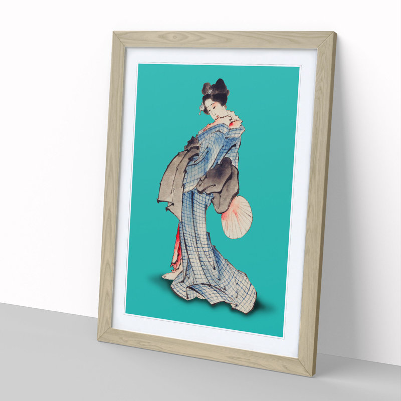 Geisha by Hokusai - Framed Print, 65cm H x 48cm W x 2cm D, Oak