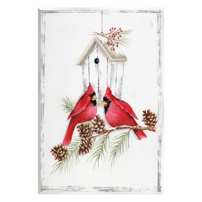 «Cardinals And Snowy Birdhouse On MDF» par Emma Leach, reproduction