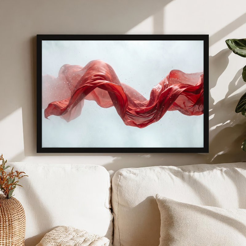 Black Framed，Canvas Wall Art for Living Room, Bedroom, Office or Entryway – Decorative Wall Decor with Red Fabric, Black