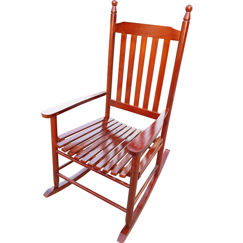 Chaise de véranda en bois brun - facile à assembler, 47,24 po Paquet Profondeur de la chaise berçante à utiliser Matériau en bois franc massif Siège et accoudoirs larges et confortables Accoudoirs à lattes stables Accessoires d'assemblage 250 lb