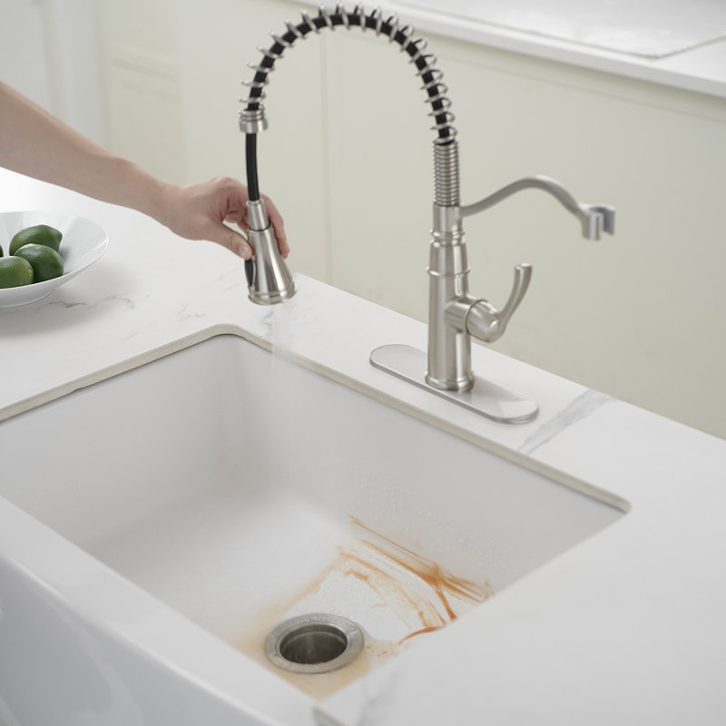 Single-Handle Pull-Down Sprayer 3-Spray High Arc Pull Down Sprayer Kitchen Faucet With Deck Plate, Brushed Nickel