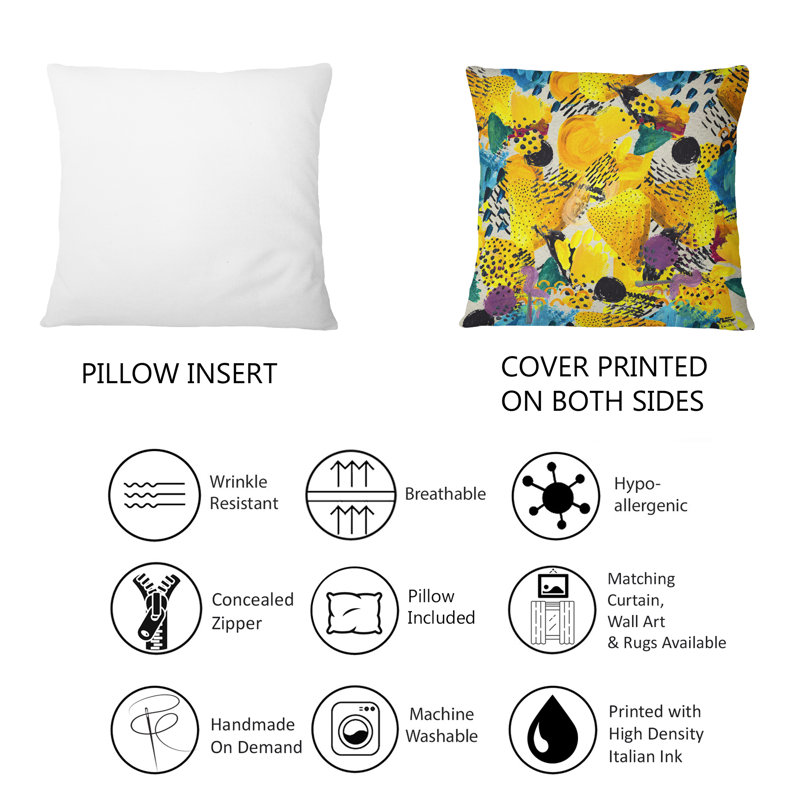 Coussin décoratif imprimé à motif jaune et bleu 1