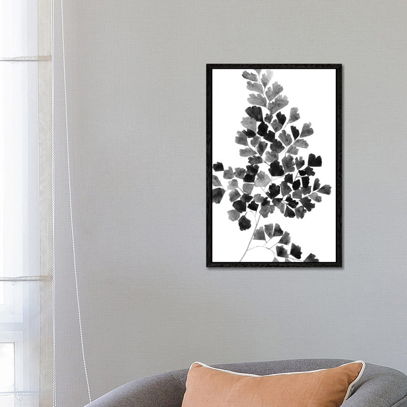 Black Fern 1 Piece Painting on Canvas, 66.04 cm H x 45.72 cm W, Black Framed