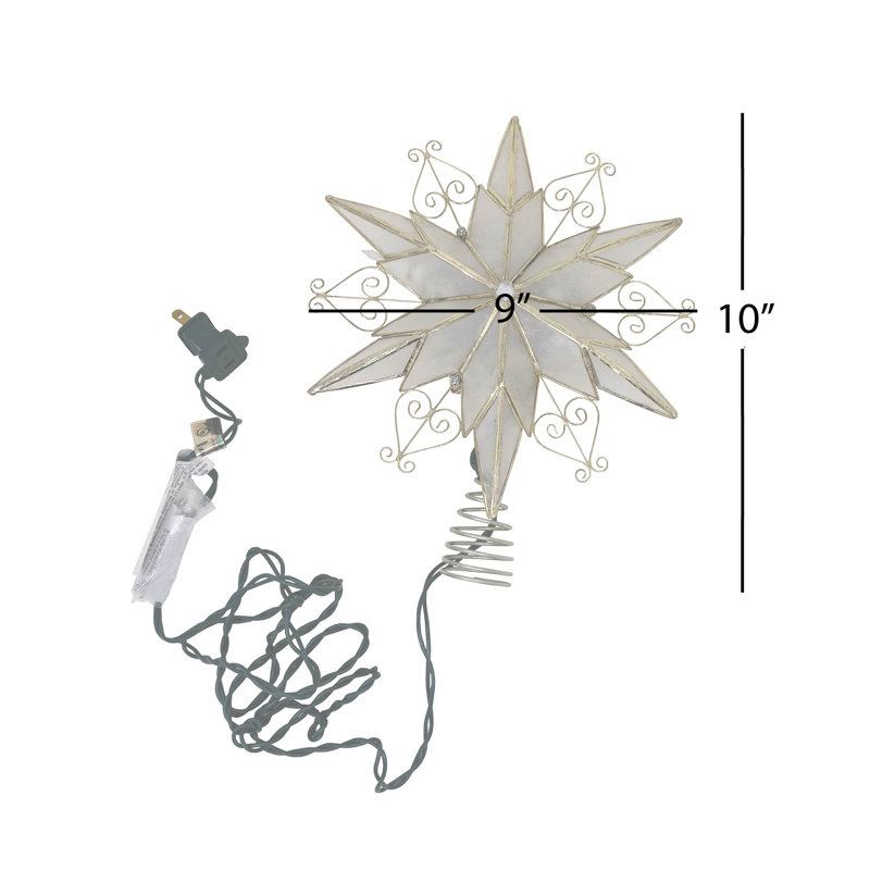 Gold and White Capiz Star Christmas Tree Topper with Scroll Design
