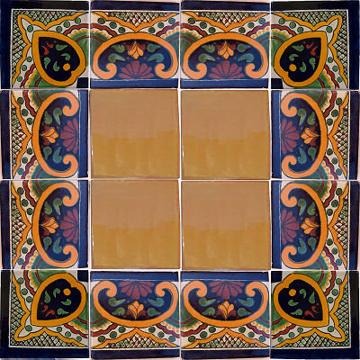 6" x 6" 4pcs TalaMex Greca C Corner Talavera Mexican Tile
