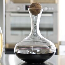 Hand-Blown Glass Broad Bowl Wine Decanter with Handle - 53 oz