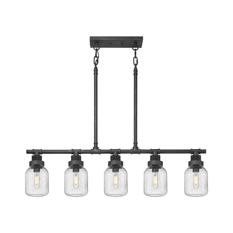 Luminaire suspendu linéaire à 5 tiges Somers, Blanc mat, Zinc patiné