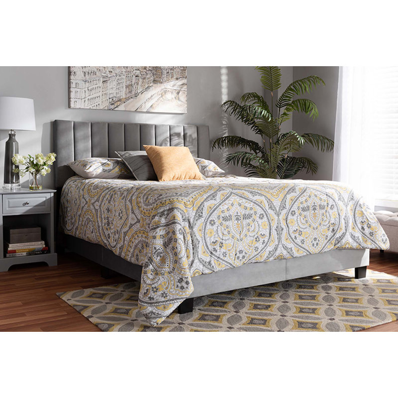 Clare Full Size Gray Velvet Upholstered Sleigh Bed with Tufted Headboard