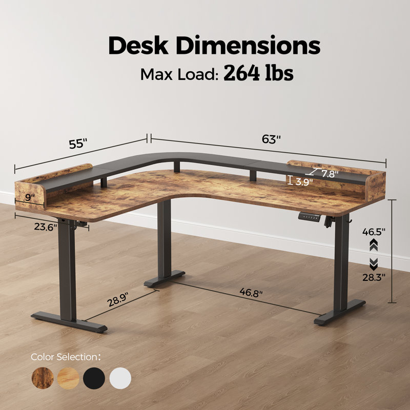 Bureau debout en L de 63 po pour ordinateur, bureau de coin électrique à hauteur réglable pour le bureau personnel
