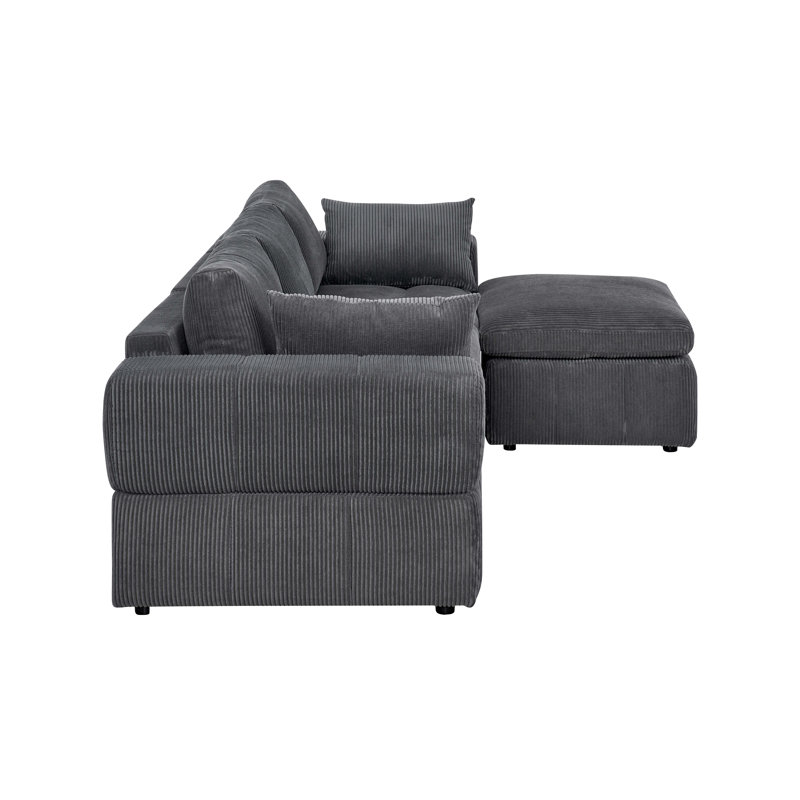 Plainesshi Corduroy Modular Sectional, Dark Gray Corduroy