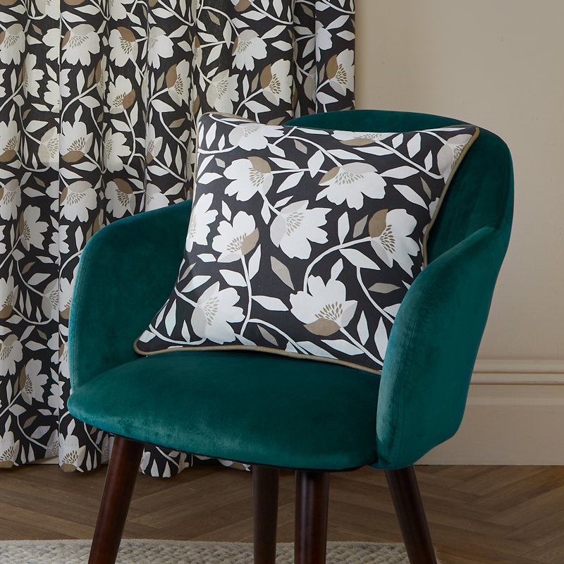 Luna Floral Square Throw Cushion, Black