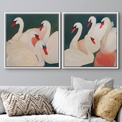 Élégant cygne blanc sur fond émeraude