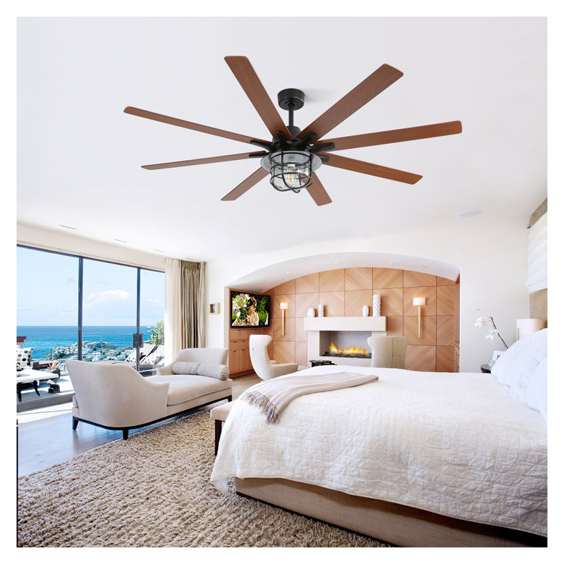 Ventilateur de plafond moderne de 66 pouces avec lumière - moteur CC réversible à télécommande à 8 pales, fonctionnement silencieux à 6 vitesses, conception en contreplaqué noir