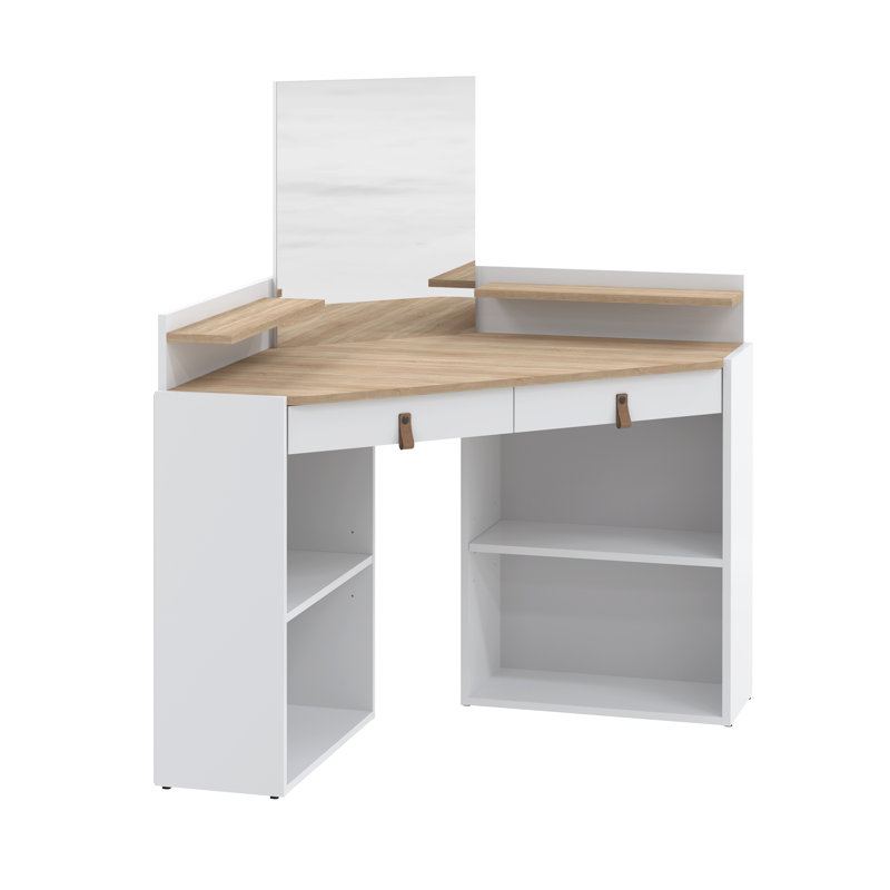 Halback Dressing Table with Mirror, White/Oak