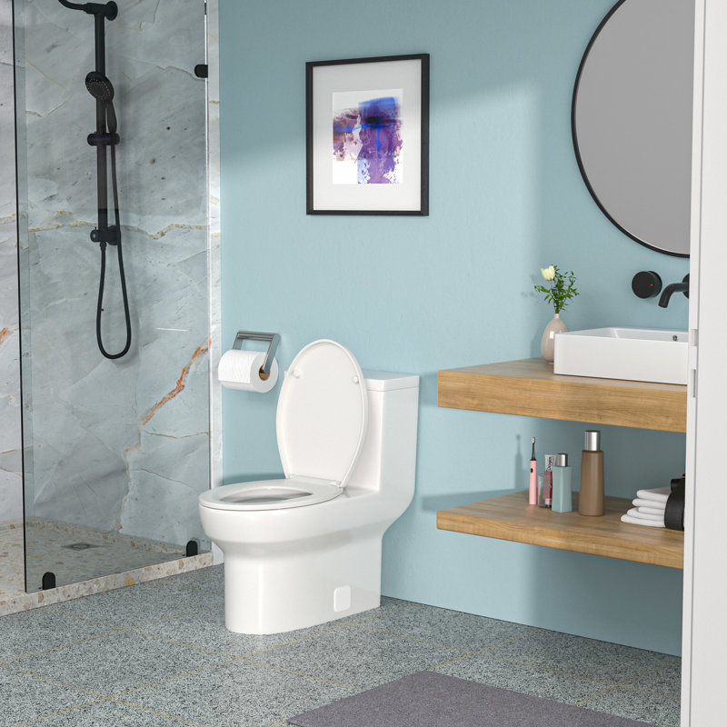 One Piece Ceramic Toilet With Smooth Surface - Powerful Flushing, White, 28.97 In. D X 16.19 W 28.73 H Low Maintenance Requirements, Deep Wide Tall