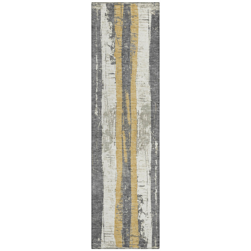 Machine Washable Indoor/Outdoor Xhevrie Gold Rug, Runner 2' 3" x 7' 6"