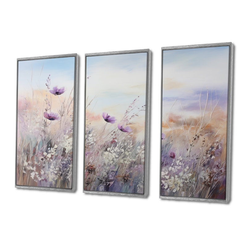 Wadebridge - Flowers Wall Art Print Set, 32" H x 48" W x 1" D, Silver Floater Framed
