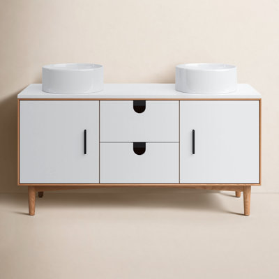 Antonina 60'' Natural Veneer Plywood Double Bathroom Vanity with Engineered Quartz Top