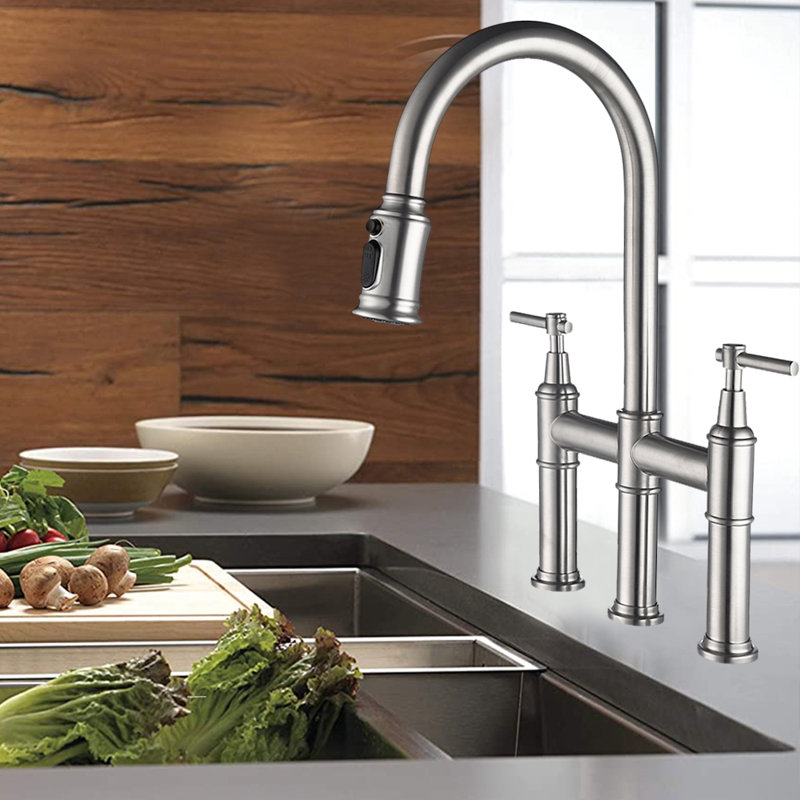 Robinet pont rétractable avec accessoires Werfy, Nickel brossé