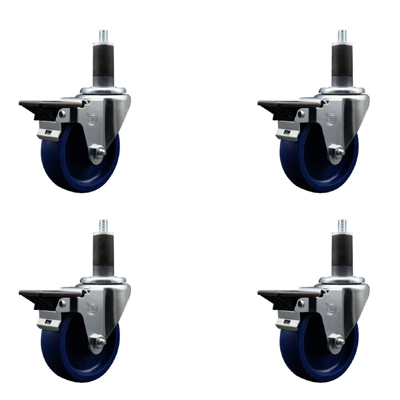 Ensemble de roulettes extensibles pivotantes en poly avec frein SCC PLB 4 po x 1-1 / 4 po