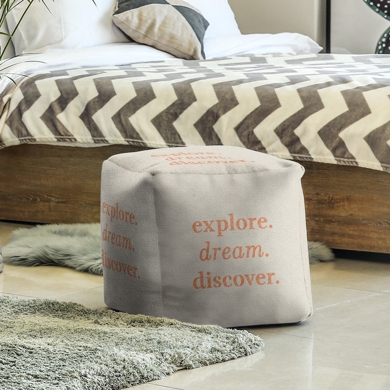 Upholstered Ottoman, White/Orange