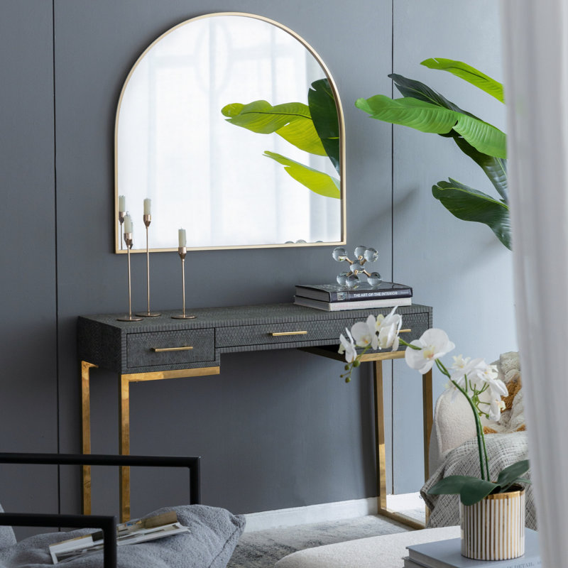 33" X 31"  Arched Decorative Accent Mirror With Iron Gold Frame, Wall Deor For Bathroom, Bedroom, Entryway, Mantel, Mirror