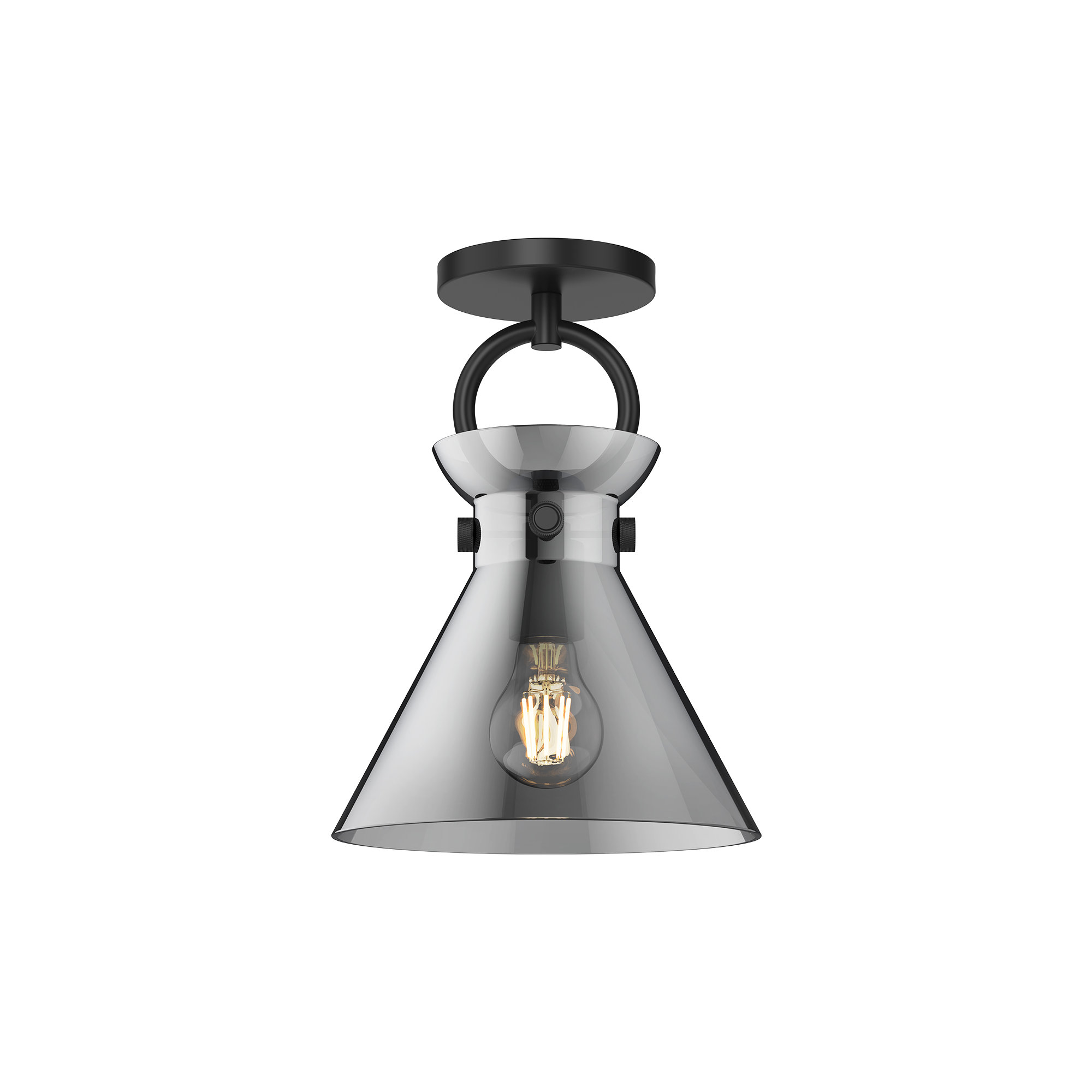 Tiney Single Light Glass Semi Flush Mount, Smoked, Matte Black