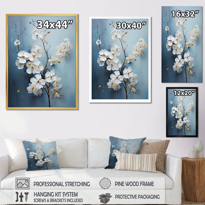 Orchidées beiges et dorées Simplicity I, H 20 po x l 12 po x P 1 po, Cadre naturel flottant