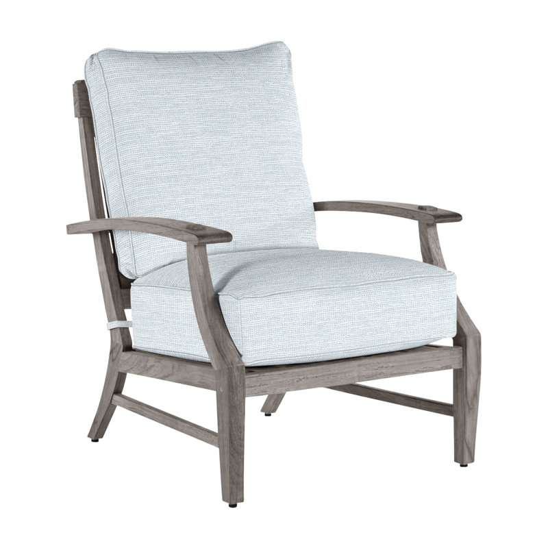 Croquet Teak Patio Chair with Cushions, Welt, Oyster Teak, Paper Sky
