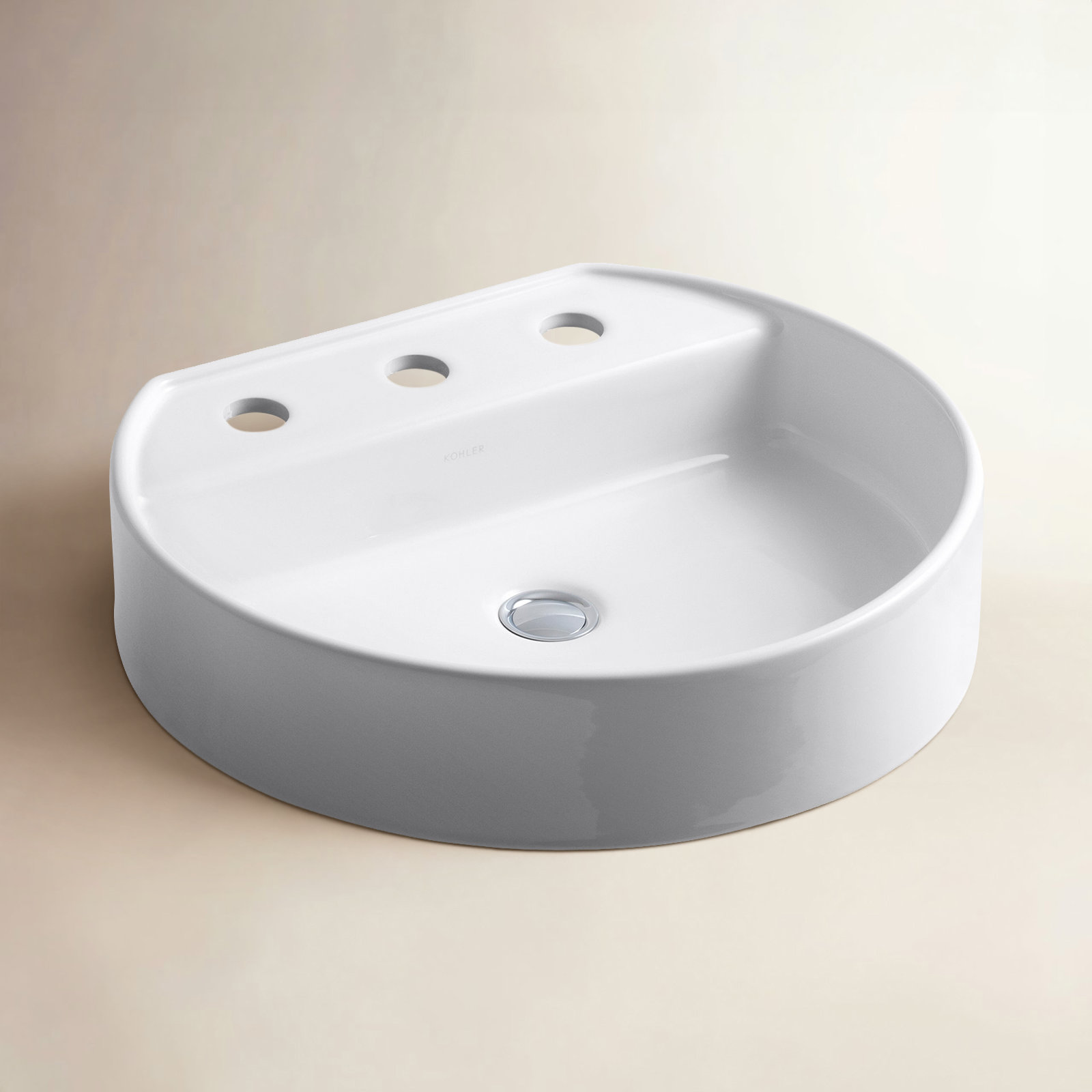 Chord Wading Pool Vessel Bathroom Sink, White, 8" Centers