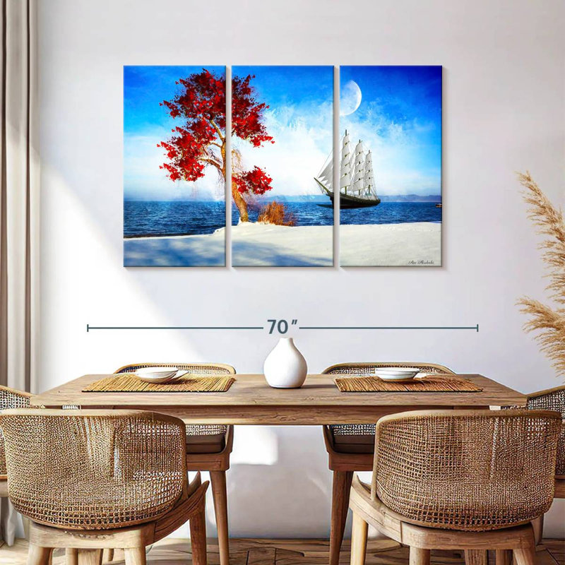 Mehar Red Tree And Ship, 36" H x 57" W