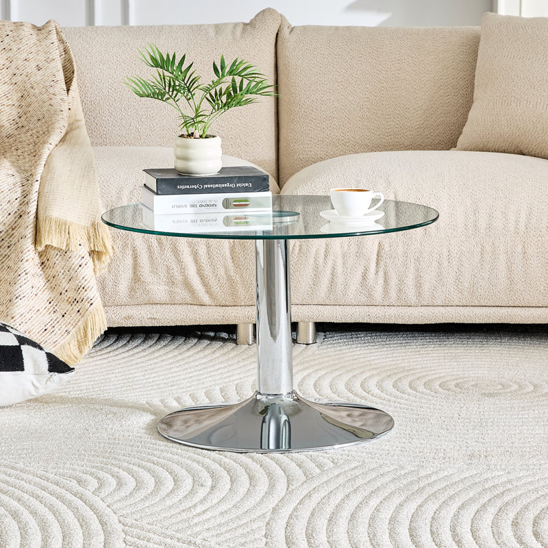 27.5-inch Diameter Round Tempered Glass Coffee Table, Silver