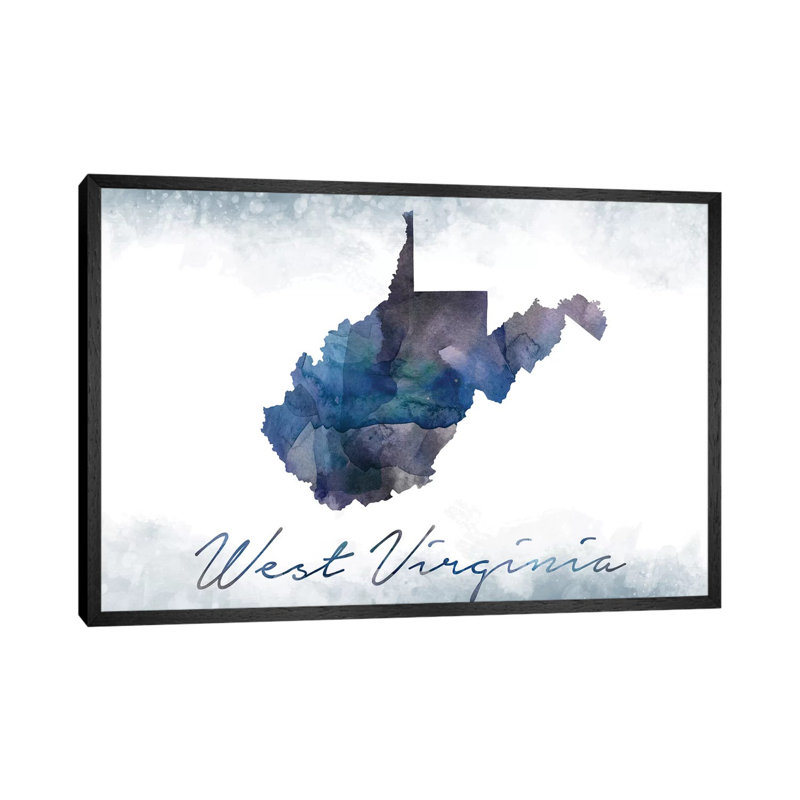 West Virginia State Bluish - Print on Canvas, Black Framed, 66.04cm H x 101.6cm W x 3.81cm D