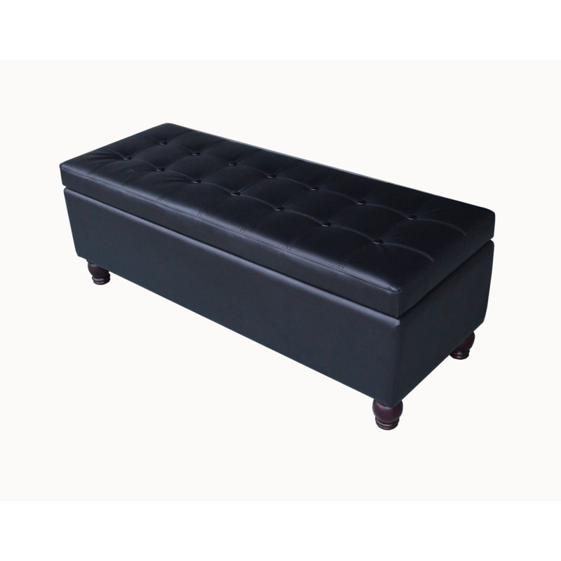 Eloise Faux Leather Ottoman, Black Faux Leather
