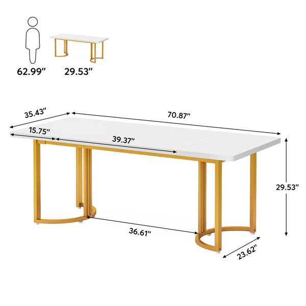 Azriel 70.9'' Executive Desk, Modern White and Gold Conference Table Mercer41