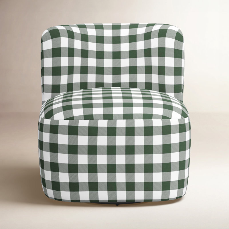 Fauteuil de chambre pivotant rembourré Mariza, Vert classique guingan
