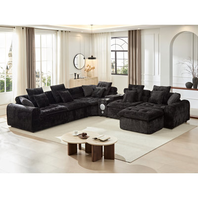173''Oversized U-Shaped Modular Sectional Sofa,Comfy Boucle Cloud Sectional Couch, Deep Seat Compressed Sofa With Console,Blueooth Speeker And Wireless Charger For Living Room