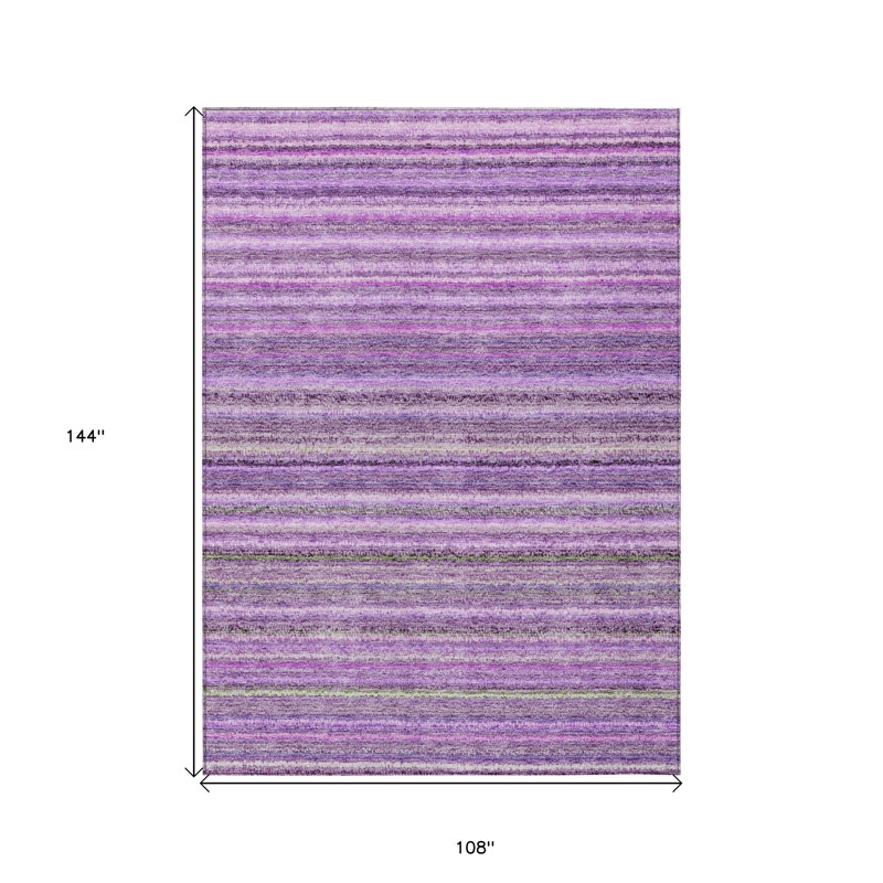 9' X 12' Purple Eggplant And Lilac Striped Washable Indoor Outdoor Area Rug
