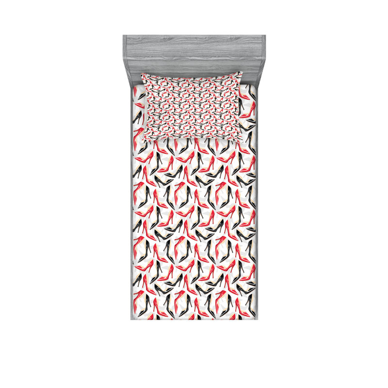 Drap-housse et coussin décoratif Ambesonne, beige écarlate / noir, Ensemble de draps-housses pour lit simple + 2 taie