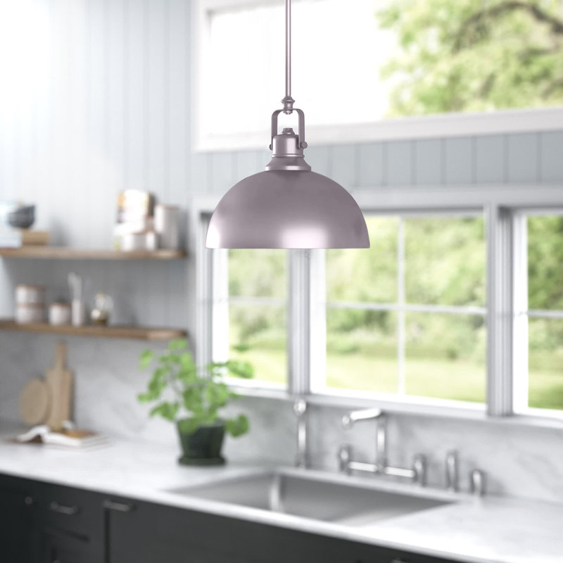 Luminaire suspendu en forme de dôme à 1 lumière Almeeta, Nickel brossé, H 59,75 po x l 9 po x P 9 po