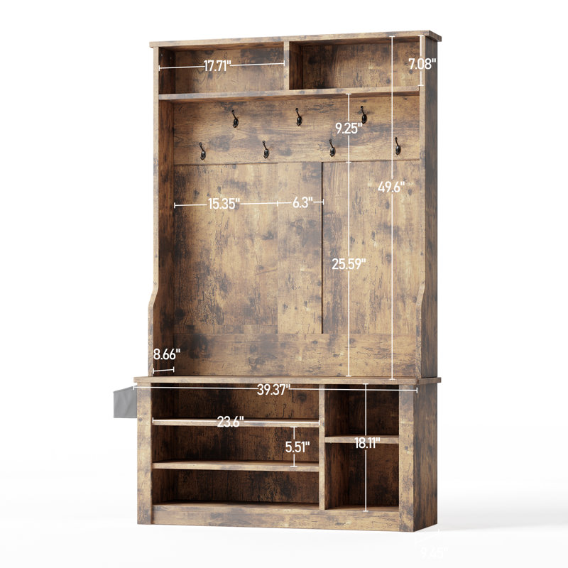 Coat Rack with Adjustable Shoe Shelf, Extra Pocket Storage Features ,Double Storage Space with Hooks., Retro