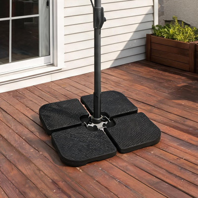 Parasol parasol et accessoires résistants à l'eau avec ensemble de 4 plaques emboîtables et espace extérieur noir Hdpe